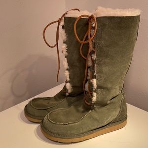 UGG Tall Boots Green Suede Lace Up